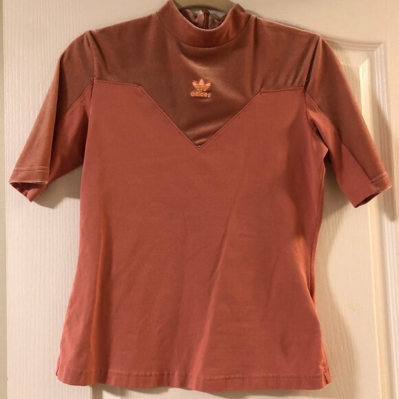 Adidas Mock Neck Salmon Pink Velvet Top Medium - Picture 12 of 14
